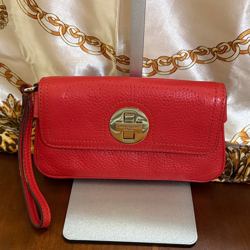 Kate Spade Red Wristlet with Gold Clasp